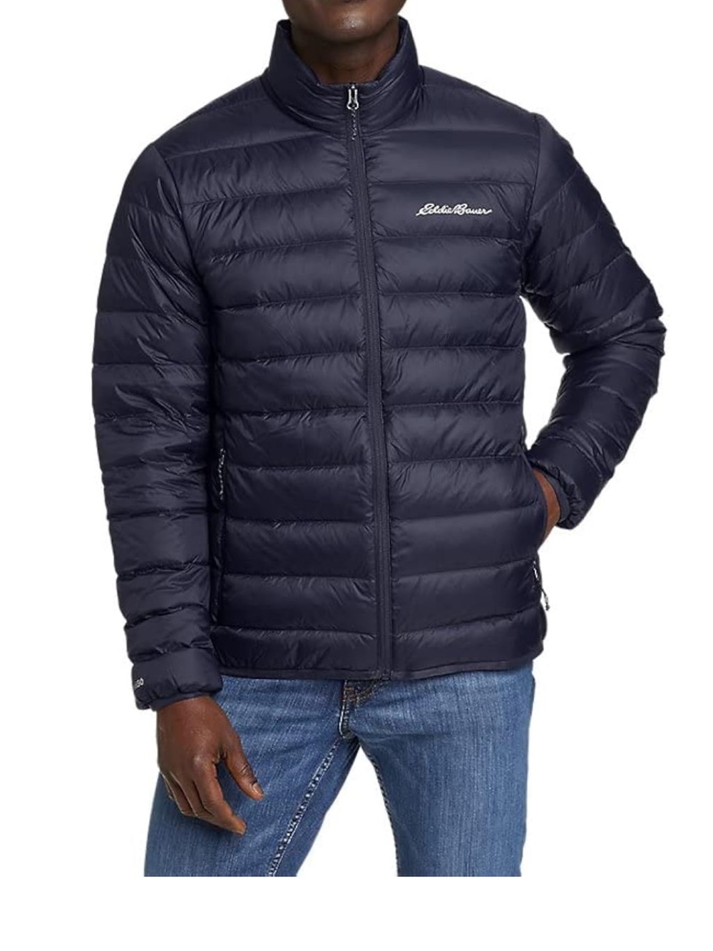 Eddie Bauer Mens 650 Fill Down Zip Up Puffer Quilted Jacket Navy Blue Size M